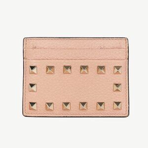 Valentino Garavani Peach Rockstud Leather Card Holder